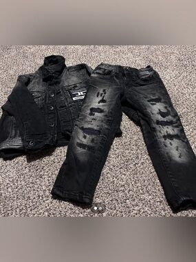 Jordan Craig Kids Distressed Denim Black Slim Jeans and Jacket (Size 4 and 3)